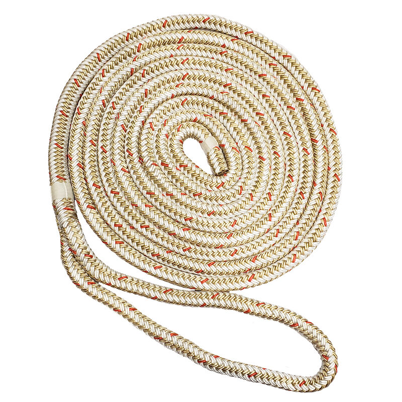 New England Ropes 5/8" x 15' Nylon Double Braid Dock Line - White/Gold w/Tracer image number 1