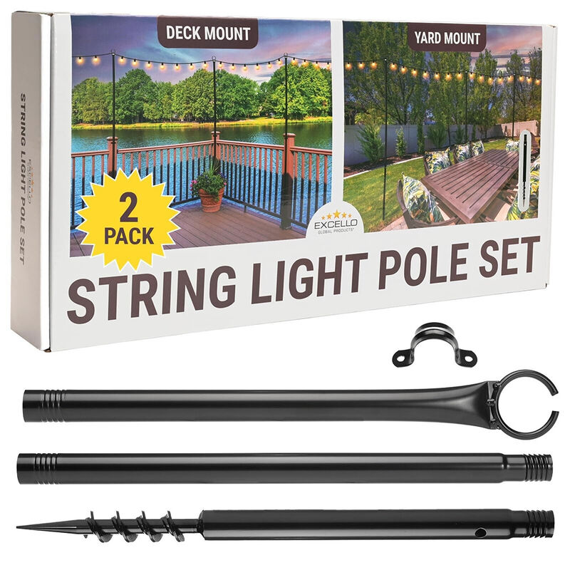 Excello Global Bistro String Light Poles - 2 Pack - Extends to 10’ image number 1