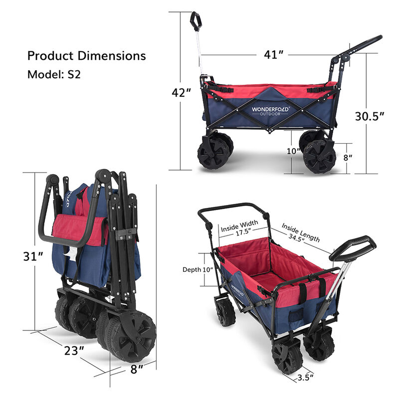 Wonderfold Outdoor S2 Push and Pull Utility Folding Wagon with Wide Beach Tires image number 24