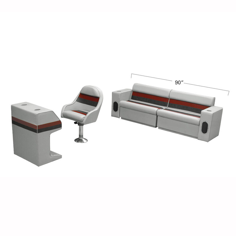 Deluxe Pontoon Furniture w/Toe Kick Base - Rear Basic Package, Gray/Red/Charcoal