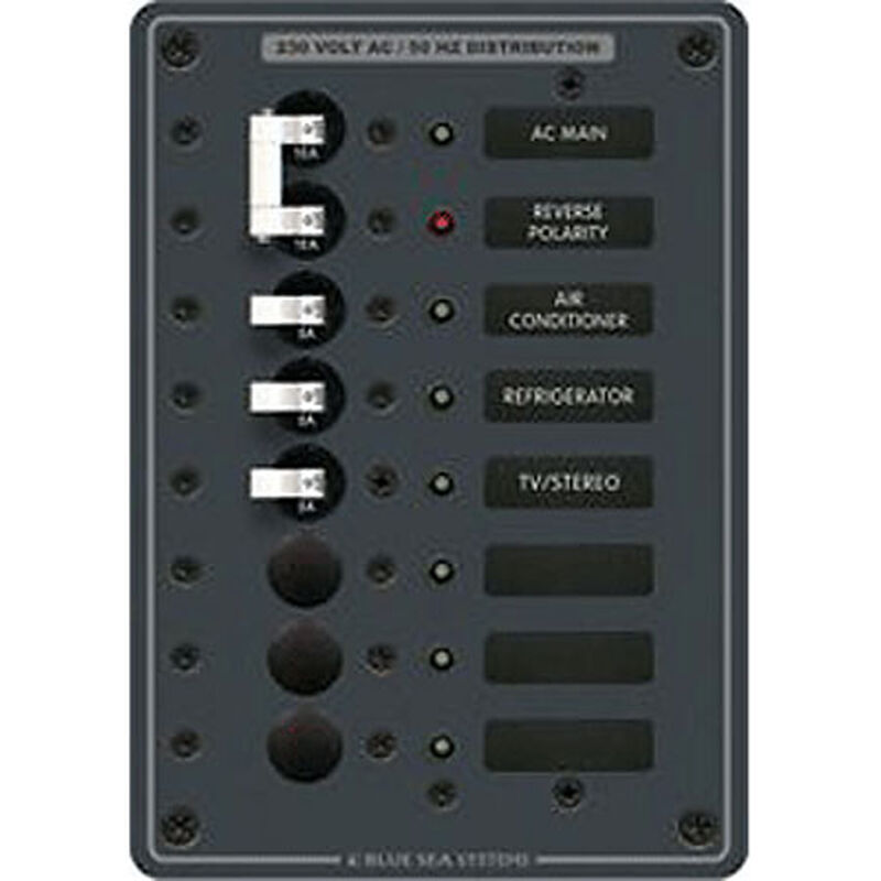 Blue Sea 230V AC Main + 6 Position Circuit Breaker Panel, Model 8127 image number 1