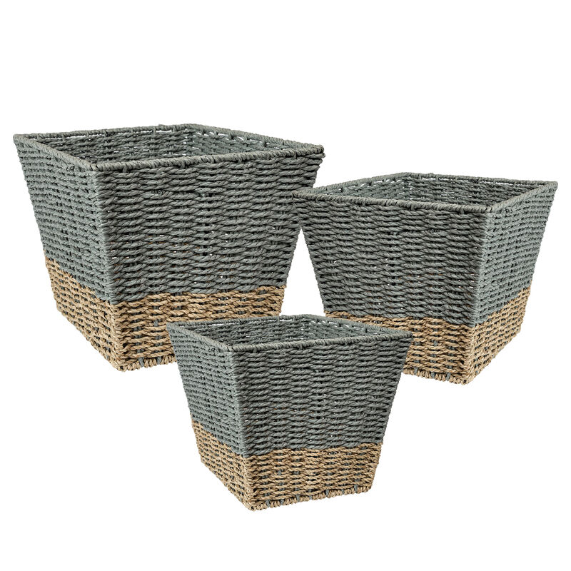 Honey Can Do Square Nesting Seagrass 2-Color Baskets &ndash; Natural/Grey, Set of 3 image number 3