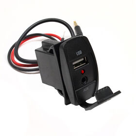 Dual Port Rocker Panel size with (1) USB Power port and (1) 3.5mm AUX input