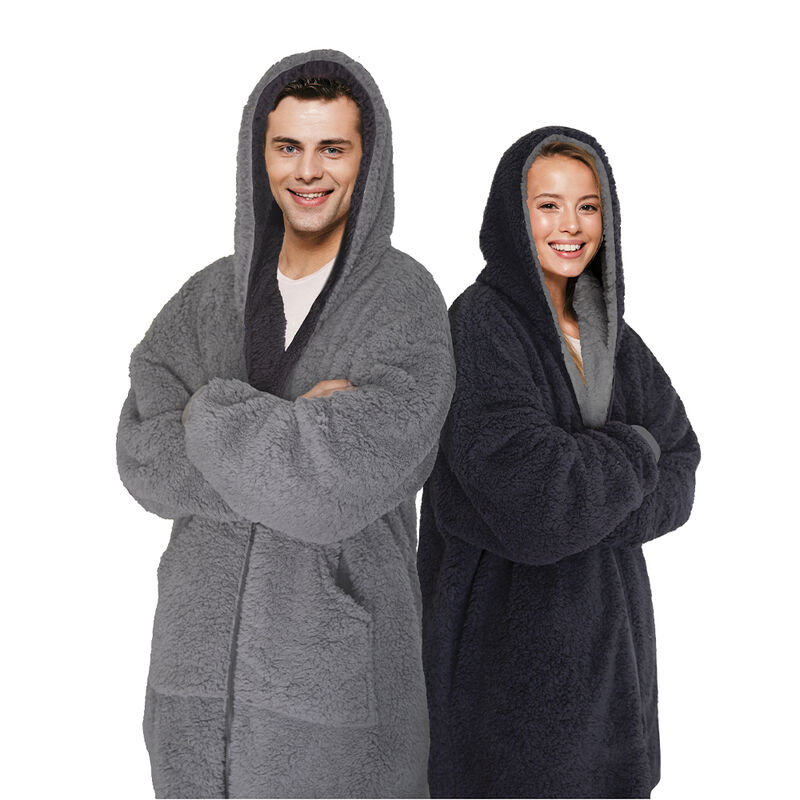 Sherpy Oversized Hoodie Blanket Reversible Sherpa Sweatshirt, Gray/Black image number 1