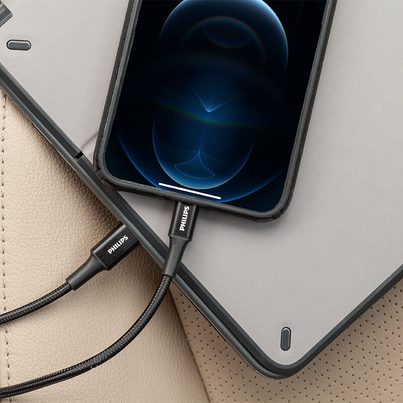 Philips Braided USB-C Charge Cable with Lightning Connector, 6', Black image number 7