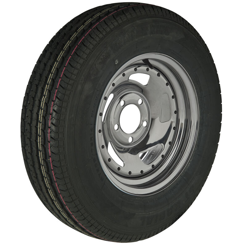 Trailer King II ST215/75 R 14 Radial Trailer Tire, 5-Lug Chrome Directional Rim image number 1