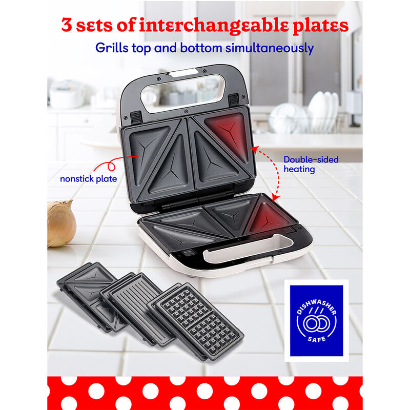 Betty Crocker 3-in-1 Indoor Grill, Sandwich/Panini Press, and Waffle Maker, White image number 4