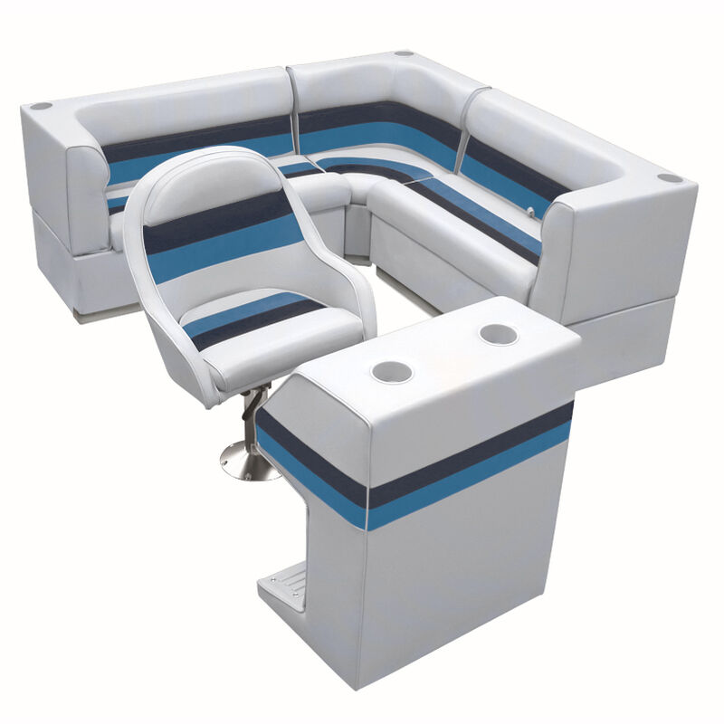 Deluxe Pontoon Furniture w/Toe Kick Base - Rear Group 4 Package, Gray/Navy/Blue image number 1