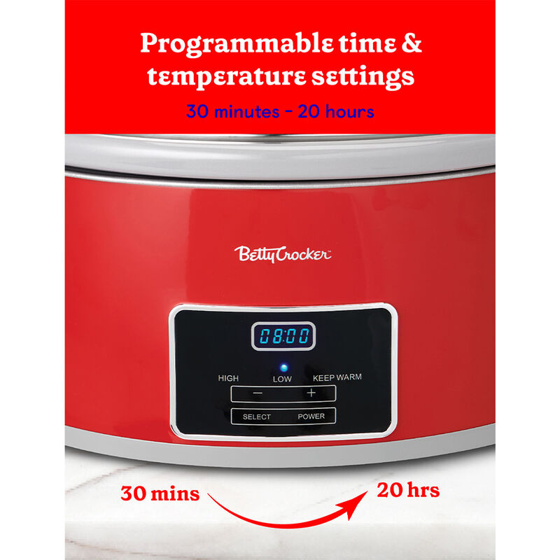 Betty Crocker 6-Quart Oval Digital Slow Cooker, Red image number 4