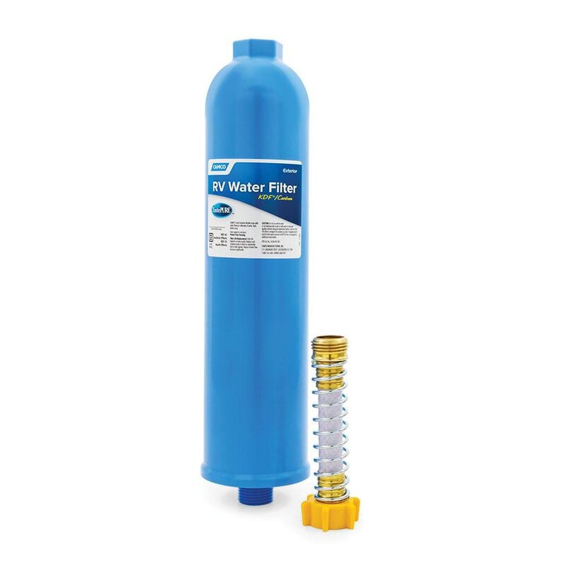 Camco TastePURE XL KDF/Carbon RV Water Filter with Flexible Hose Protector  image number 2