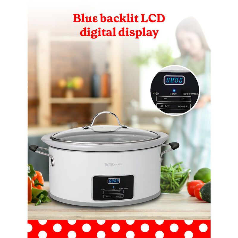 Betty Crocker 6-Quart Oval Digital Slow Cooker, White image number 5