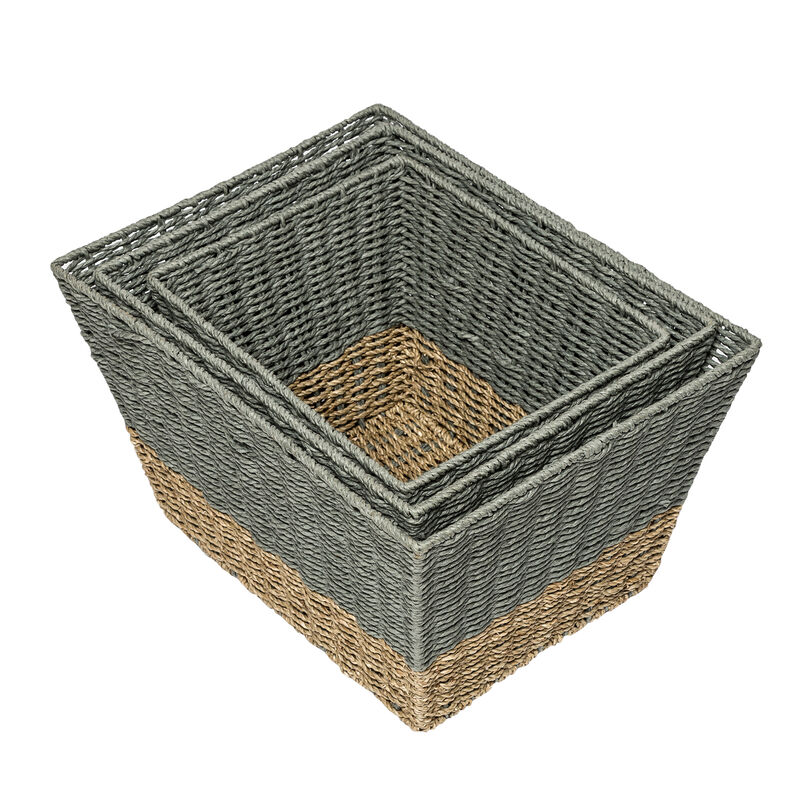 Honey Can Do Square Nesting Seagrass 2-Color Baskets – Natural/Grey, Set of 3 image number 4