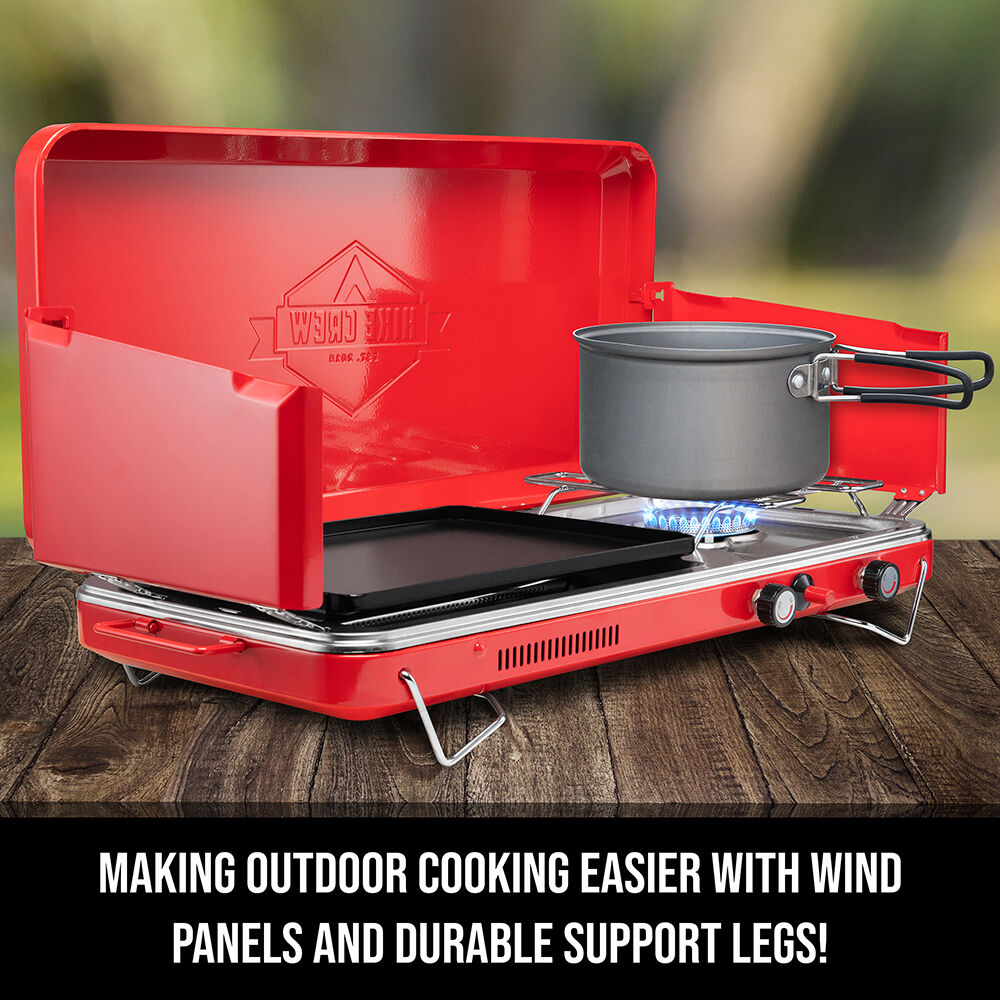 2-in-1 Portable Gas Stove & Griddle with Igniter & Drip Tray