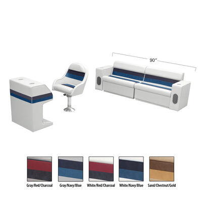 Deluxe Pontoon Furniture w/Toe Kick Base - Rear Basic Package, White/Navy/Blue