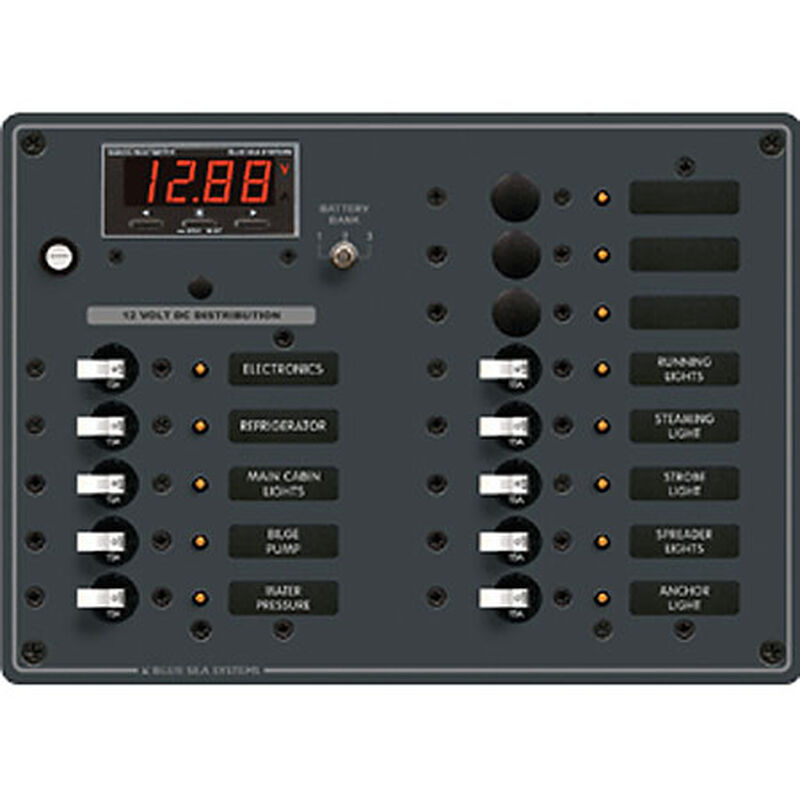 Blue Sea 12/24V DC Branch Circuit Breaker Panel: 13 Position, Digital Multimeter image number 1