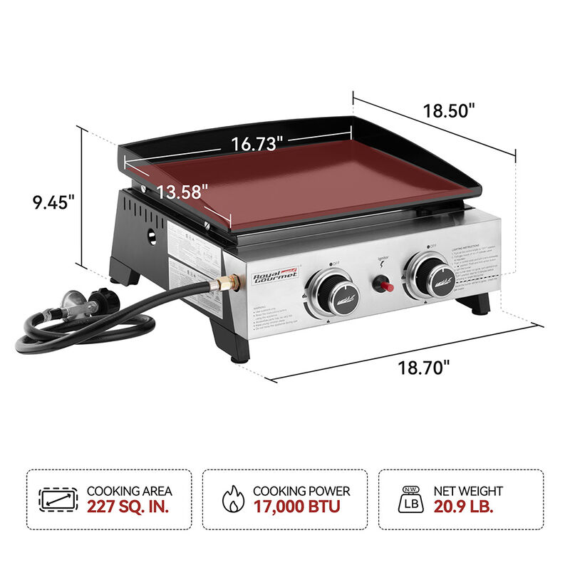 Royal Gourmet Portable 17" 2-Burner Tabletop Gas Griddle image number 9