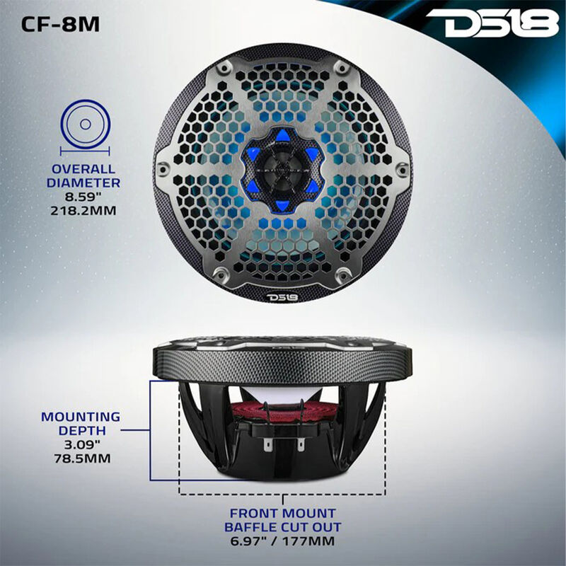 DS18 NXL-8 8" Two-Way Coaxial Marine Speakers with RGB LED Lights, Pair image number 7