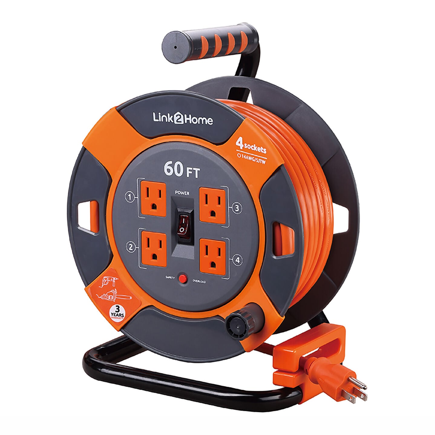 Link2Home Power Reel 60' Extension Cord with Outlets