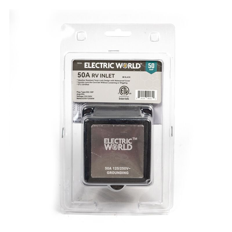 Electric World 50A Black RV Inlet with Stainless Steel Cover image number 8