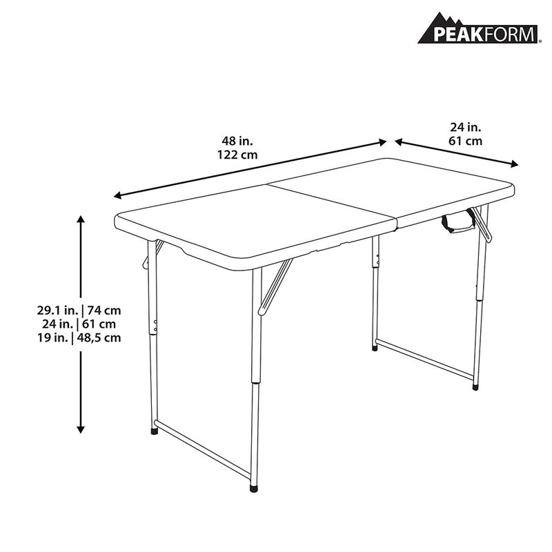 Peakform 4' Adjustable Fold-in-Half Table, White image number 21