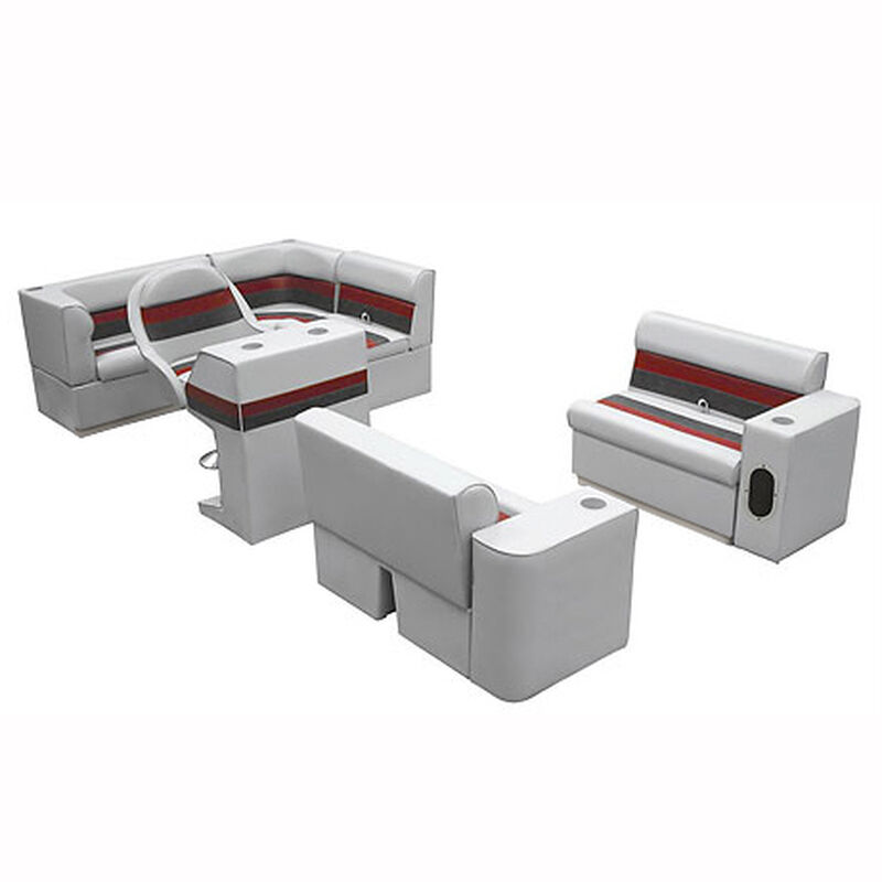 Deluxe Pontoon Seats w/Toe Kick Base, Group 1 Package Plus Stand, Gray/Red/Charc