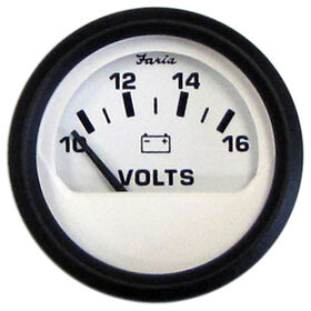 Faria 2" Euro White Series Voltmeter, 10-16V DC