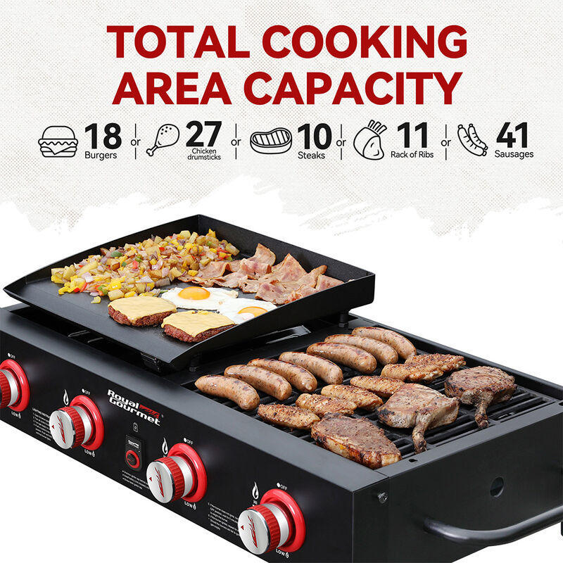 Royal Gourmet Portable 4-Burner Tabletop Gas Griddle and Grill Combo image number 6