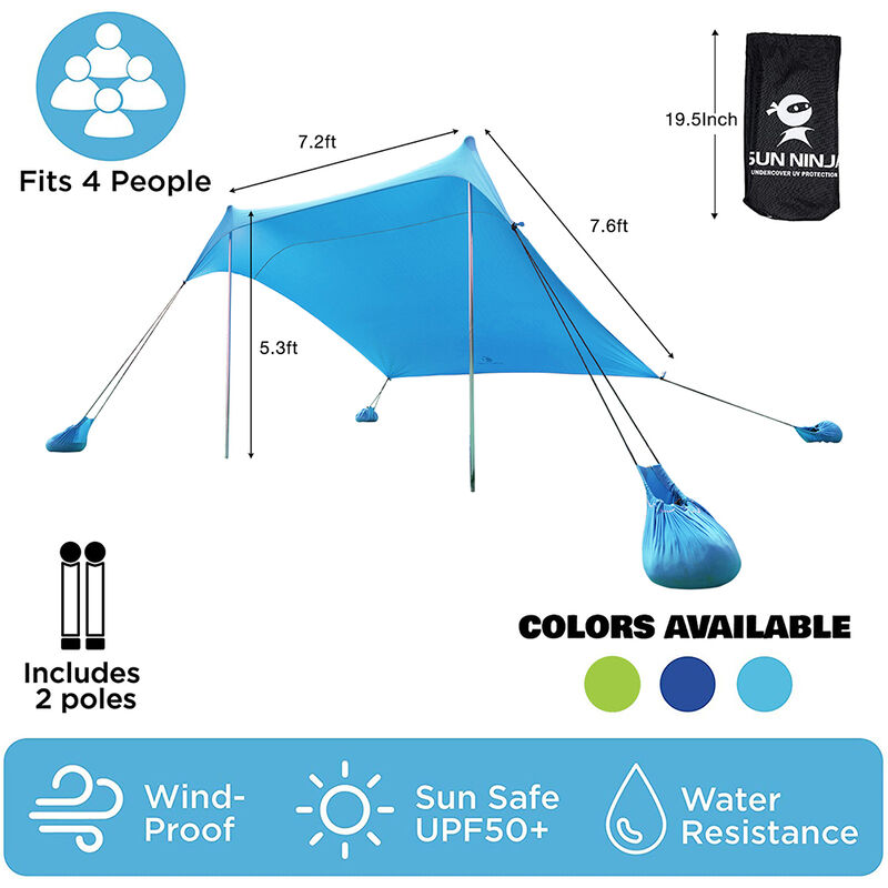 MF Studio Beach Shade 7.6' x 7.2' Sun Shelter and Portable Canopy, Blue image number 3