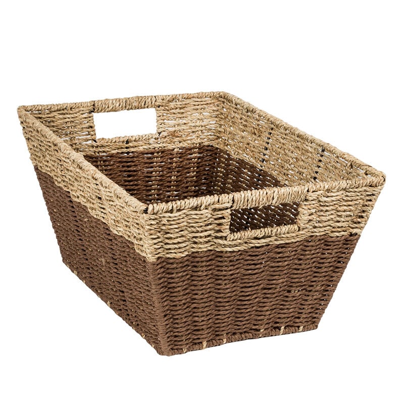 Honey Can Do Rectangle Nesting Seagrass 2-Color Storage Baskets with Built-In Handles – Natural/Brown, Set of 3 image number 3