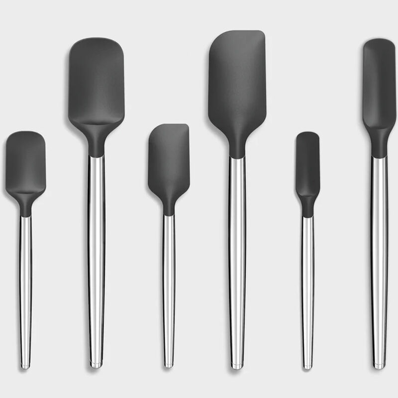 Art and Cook 6 Piece Metal Handle Silicone Spatula Set, Black/Silver