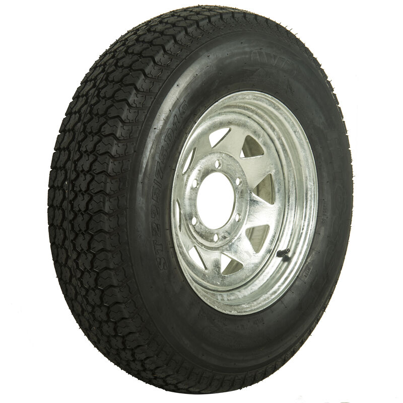 Tredit H188 225/75 x 15 Bias Trailer Tire, 6-Lug Spoke Galvanized Rim image number 1