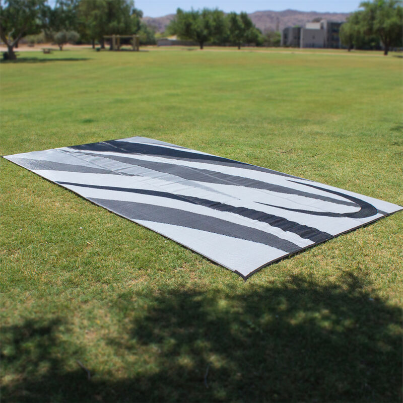 Reversible Graphic Design RV Patio Mat, 8' x 20', Black/Silver image number 6