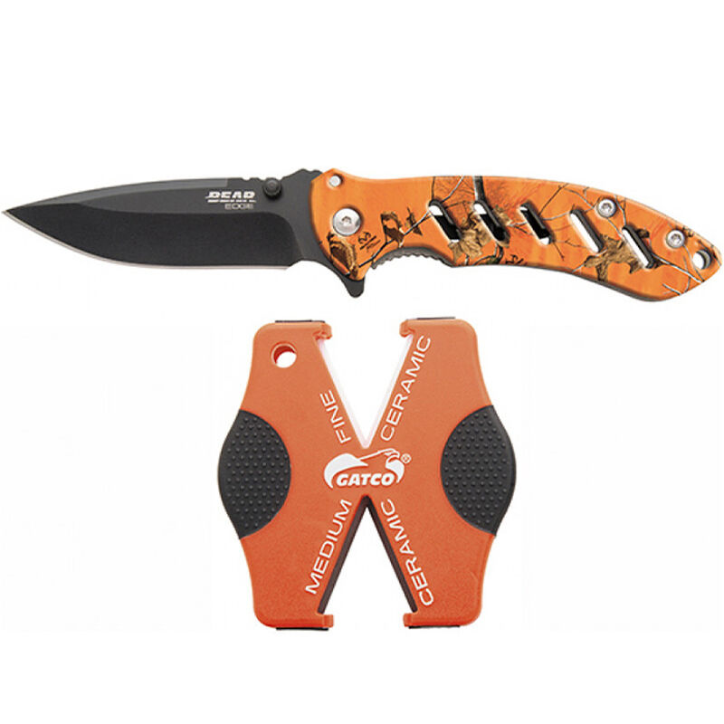 Bear & Son Brisk 1.0 Combo Set with Blaze Orange Folding Knife and Sharpener image number 1