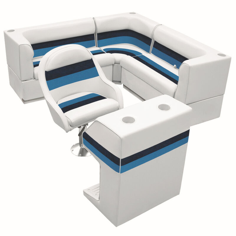 Deluxe Pontoon Furniture w/Toe Kick Base - Rear Group 4 Package, White/Navy/Blue image number 1