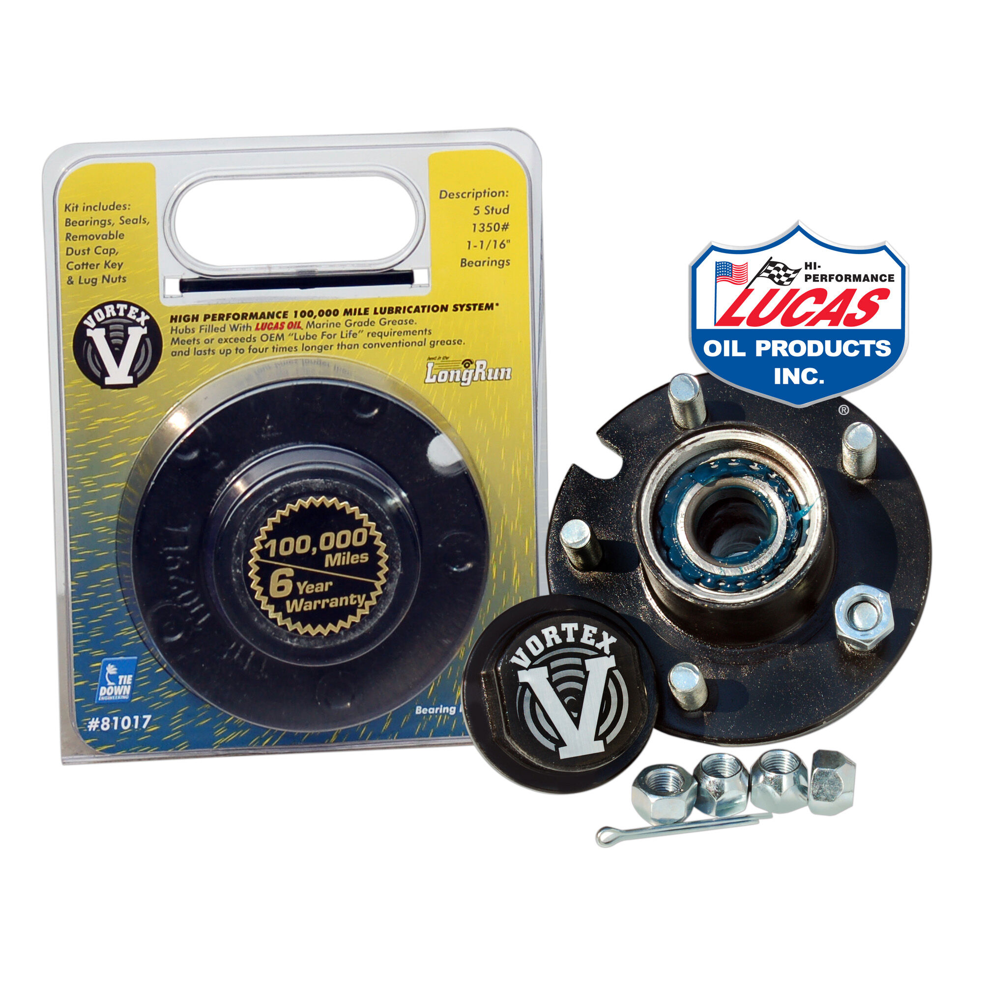 5 On 4 1/2" Vortex Trailer Hub - 1 /16" Bearings