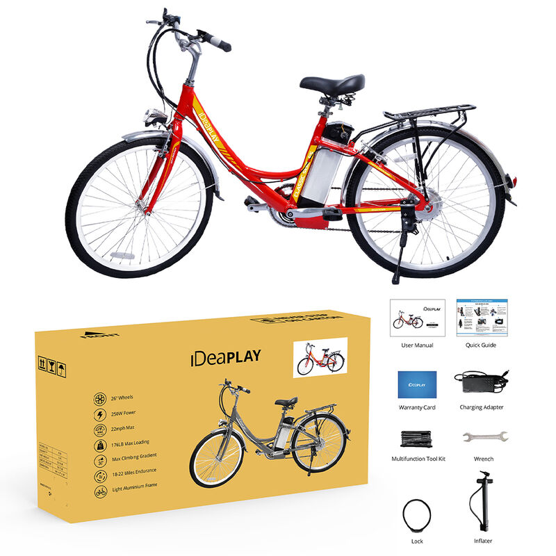 iDeaPlay 26" Electric Bike, 250W, Red image number 7