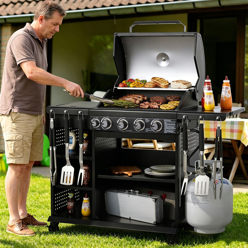 Royal Gourmet OK4002T 4 Burner Gas Grill with Side Burner and Storage Shelves image number 2