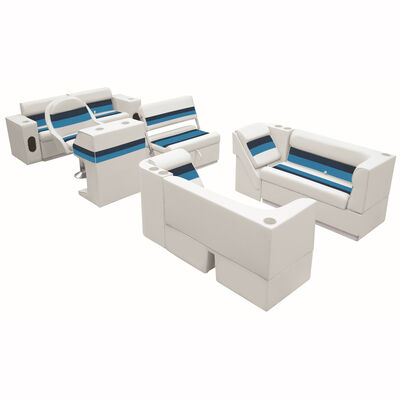 Deluxe Pontoon Furniture w/Toe Kick Base, Complete Package E, White/Navy/Blue