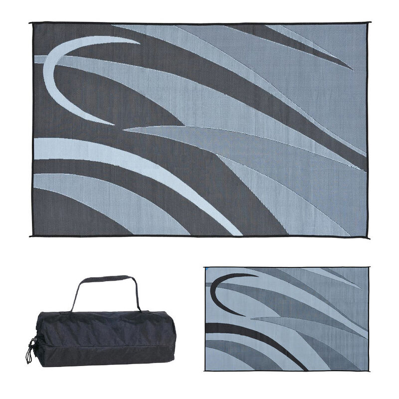 Reversible Graphic Design RV Patio Mat, 8' x 20', Black/Silver image number 1