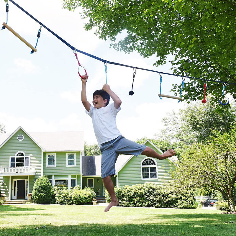 Sunny & Fun Mega Slack Line Hanging Obstacle Course with Cargo Climbing Net image number 7