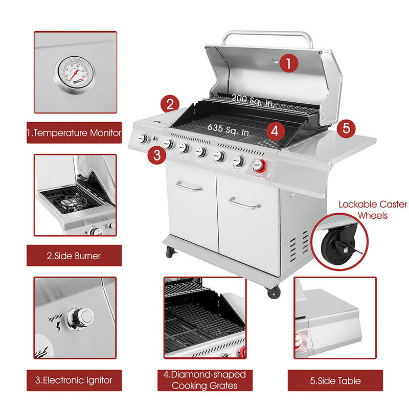 Royal Gourmet GA Series 6-Burner Gas Grill with Sear Burner and Side Burner image number 16