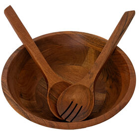 Art and Cook Acacia Wood 9 Inch Salad Bowl with 2 Salad Servers 