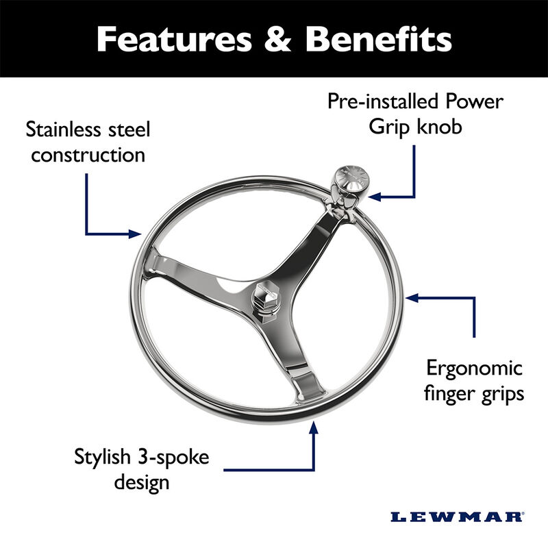 Lewmar Power Grip Boat Steering Wheel with 5/8" Welded Nut - 15.5" Stainless Steel image number 2