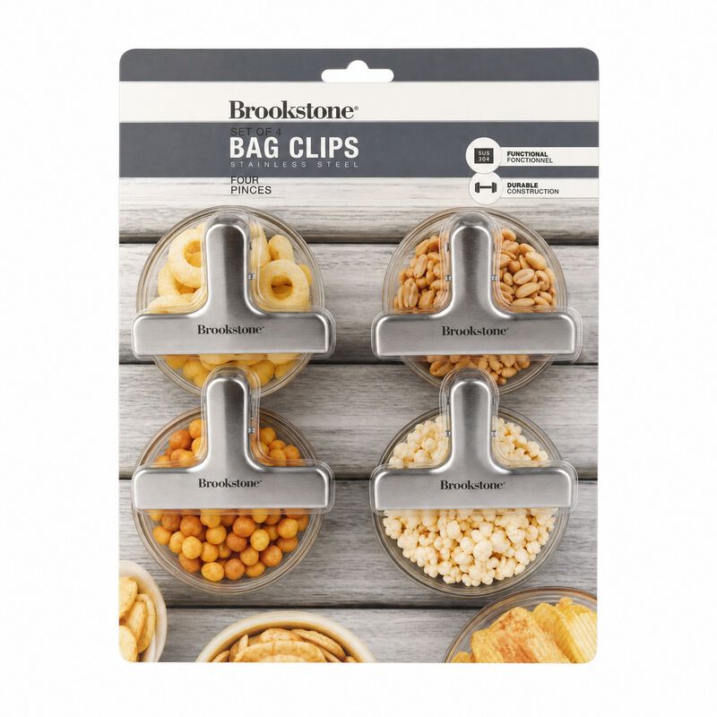 Brookstone 4-Piece Stainless Steel Bag Clip Set