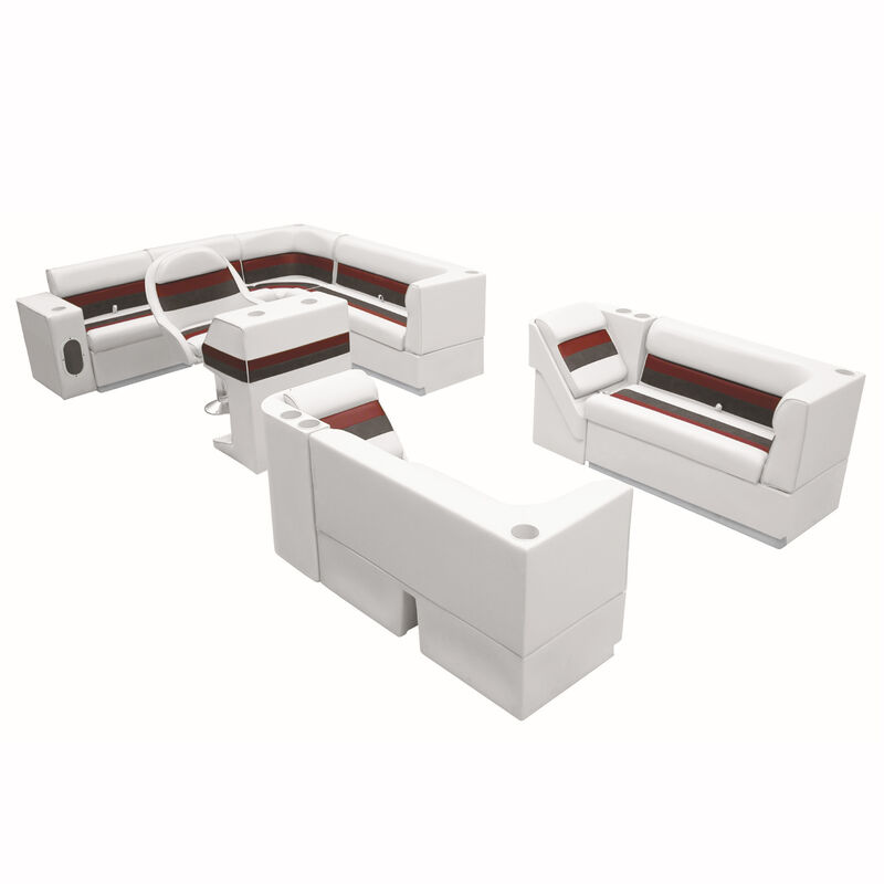 Deluxe Pontoon Furniture w/Toe Kick Base, Complete Big "L" Package, White/Red/Ch image number 1