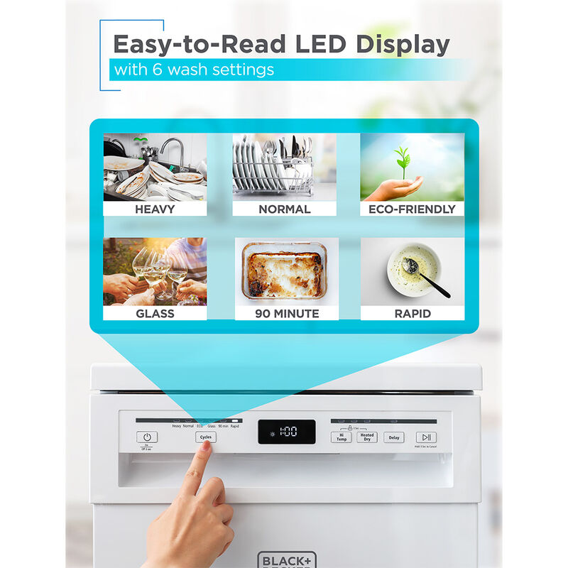 Black+Decker Portable 8 Place Setting Dishwasher, White image number 5