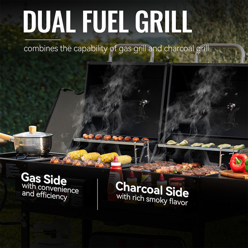 Royal Gourmet ZH3005 2-Burner Gas + Charcoal Combo Grill with Side Burner image number 12