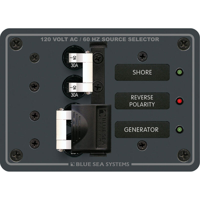 Blue Sea Systems Traditional Metal Panel, 120V AC 30A Toggle Source Selector image number 1