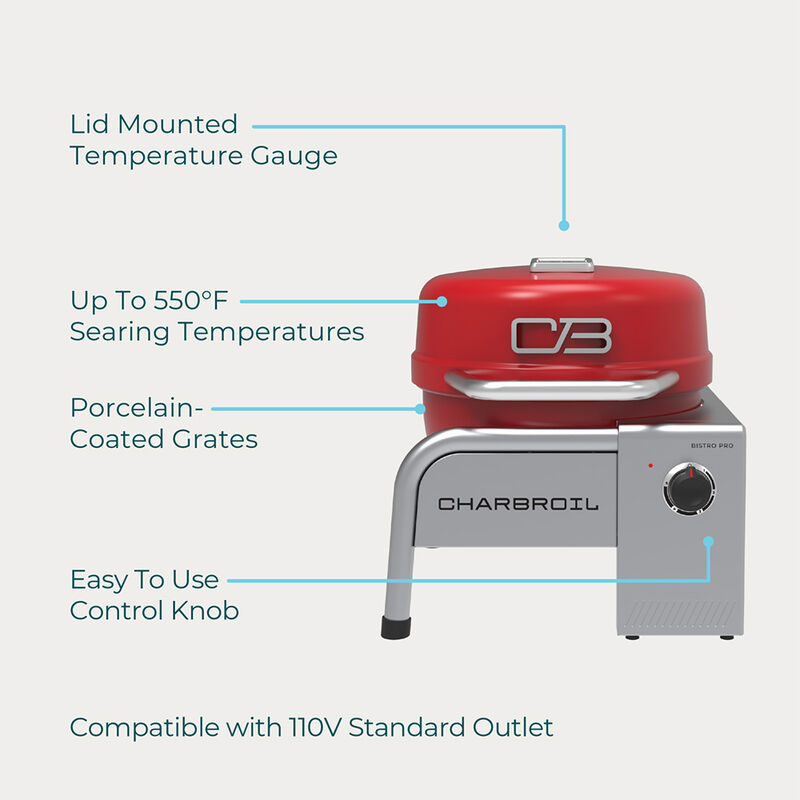 Charbroil Bistro Pro Tabletop Electric Grill, Red image number 9