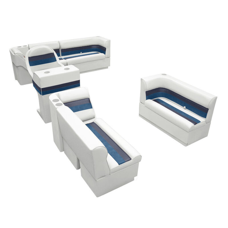 Deluxe Pontoon Seats w/Toe Kick Base, Complete Package A Plus Stand, White/Nvy/B image number 1
